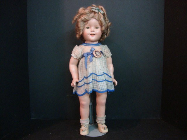 Shirley Temple Doll: Ideal Shirley Temple 18" doll, original clothes & pin dress tagged, all composition, marked head & body, all original clothes & wig