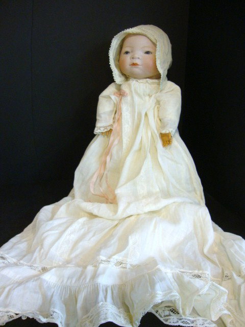 Bisque Doll: Bye-Lo Baby Grace S. Putnam , made in Germany, head C. 12", doll 14", good appropriate clothing, good condition, head, cloth body, celluloid hands
