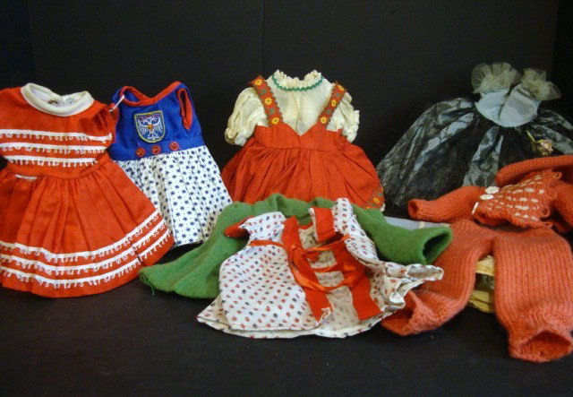 Doll Dresses: Toni, Shirley Temple, Ideal, Mary Hoyer, beautiful doll dresses, 8 pcs w/2 panties
