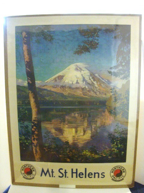 Northern Pacific Railway Poster Mt. St. Helen's: Northern Pacific Advertising Poster titled "Mt. St. Helen's, painting of the Cascade Mountains by Gustav Krollman, 30" x 40"