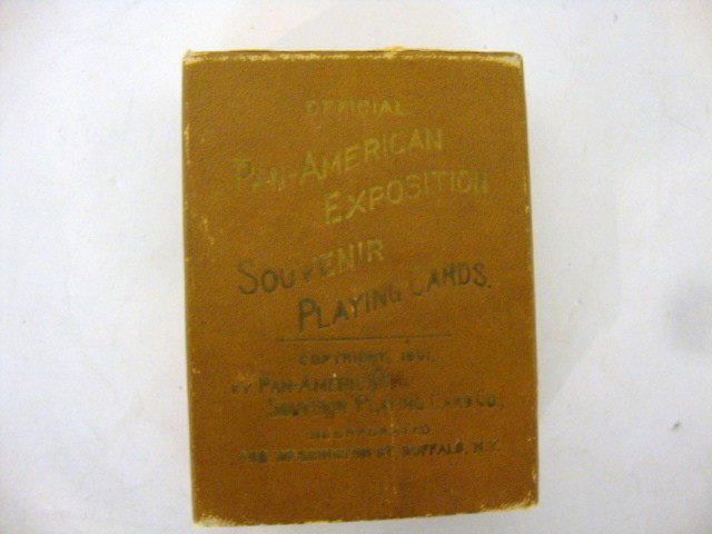 Pan Am Exposition Playing Cards: Deck of cards in a pull out box Official Pan-American Exposition Souvenir Playing Cards copyrighted 1901 by Pan-American Souvenir Playing Card Co., Inc..