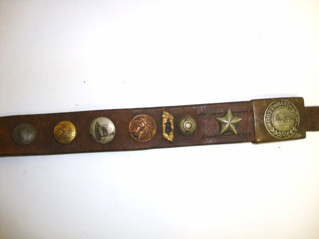 Prussian Buckle and Buttons: WWI Prussian Belt Buckle, Gott Mit Uns on a belt w/12 other Prussian buttons
