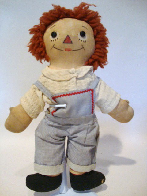 Asleep/Awake Raggedy Andy: Asleep/Awake Raggedy Andy doll, 13" w/black outline nose, in original clothing
