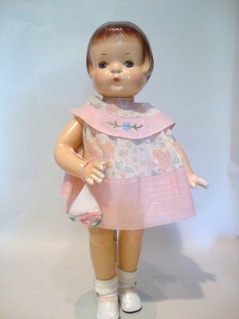 Effanbee Patsy Ann: Effanbee Patsy Ann w/brown hair, 19", w/original dress restored undergarments by Dot Huber, doll has been restrung & has new shoes