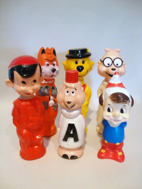 Soapy Toy Bottle Lot: Top Cat, Alvin & Simon from the Chipmunks, Pinocchio, Crackle & Mr. Jinks & Pixie & Dixie 10" (t)