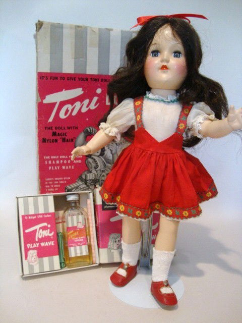 Ideal P90 Toni Doll with OB: Ideal P90 Toni Doll, original dress, wave box & contents, great face, recombed hair, OB