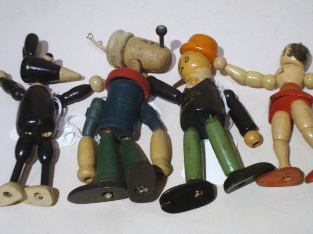 Jamar Wooden Christmas Ornament: Four Jaymar Wooden Christmas Ornaments, Krazy Kat 5 1/2", Popeye 5 1/2", Olive Oyl 4 1/2", Moon Mullins 4 3/4"