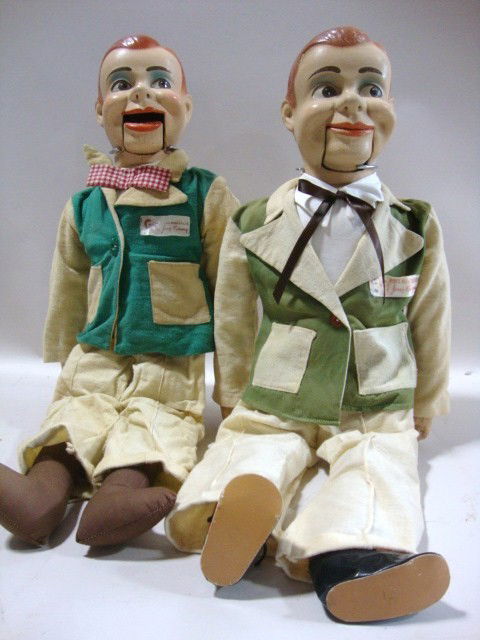 Two Jerry Mahoney Dolls: Paul Winchell's Jerry Mahoney Ventriloquist Dolls 23", shows age