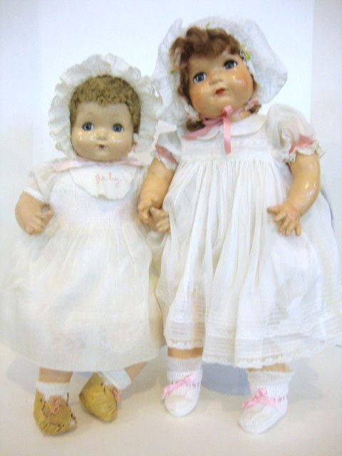 Ideal Baby Beautiful & Effanbee Sweetie Pie: Ideal Baby beautiful, original dress, mohair wig, Effanbee Sweetie Pie redressed, mohair wig, both have new shoes 24"