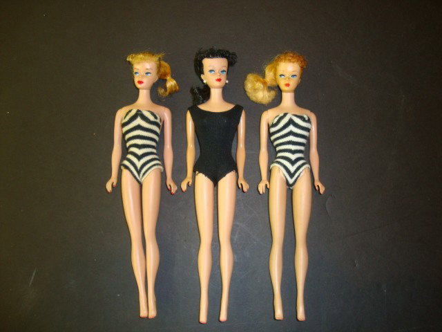 Three Ponytail Barbies: Two Blonde and one Brunette Ponytail Barbies in Barbie Dresses