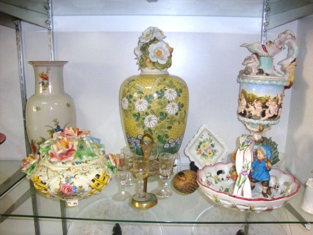 Shelf Lot Porcelains: Shelf Lot Porcelains, Capodimonte, Vases, Ginger Jar, etc. Most Contemporary 9 pieces