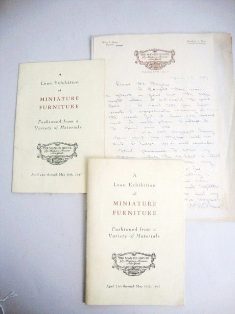 Two Original Booklets from The Manor House Exhibit: Two original booklets from the Manor House Exhibit and personal correspondence from William B. Meyers and Matthew L. Blair, Treasurer & Manager of the Manor House, Madison Avenue, New York. Explains w
