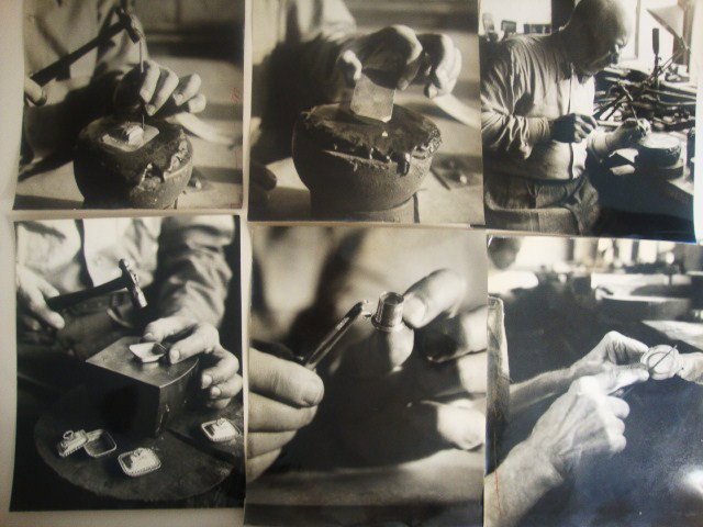 Six Press Photos William B. Meyers: Six press photos of William B. Meyers at work on his sterling 8" x 10"
