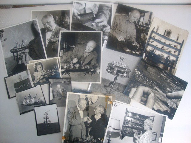 Eighteen Press Photos William B. Meyers: Eighteen press photos William B. Meyers with finished products, also some smaller photos of child with table setting, etc. 8" x 10" and smaller