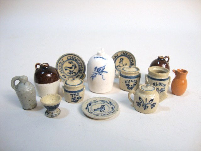 Jane Graber Pottery: Jane Graber pottery including two canisters (one lid missing) and two Christmas plates 7/8" dia. Plus additional pieces by Carolyn Curran and others.