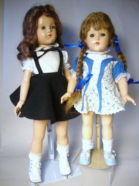 Two Effanbee Compo Anne Shirley's: TWO Effanbee Compo Anne Shirley's Mohair wigs #1 21" great eyes one crack on neck #2 18" crack back of neck paint loss on legs both redressed