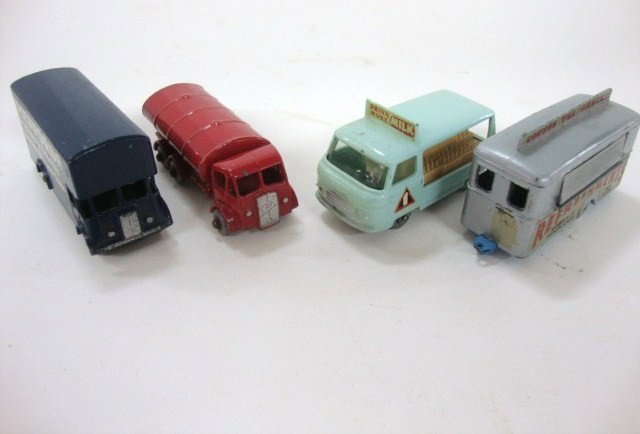 Vintage Matchboxes: #74 Mobile Canteen Trailer, #21 Commer Mobile Float, #46 Pickford's Van, #11 Esso Patrol Tanker