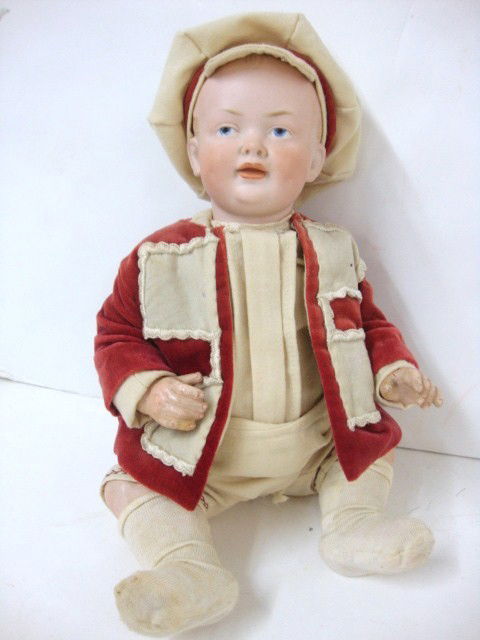 Bruno Schmidt Solid Dome Baby: Bruno Schmidt 13" 537 Baby, Solid Dome, Open/Closed Mouth, Intaglio Eyes on 5 pc. Baby Body, Dressed in Vintage Clothing