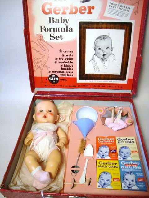 Sun Rubber Gerber Baby OB: 12" Sun Rubber Gerber Baby with original accessories in original suitcase