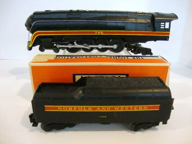 Lionel 746 Engine with 746W Tender: Lionel 746 4-8-4 Steam Locomotive w/746W Norfolk & Western Tender, tender has original box from Bill Huber Collection