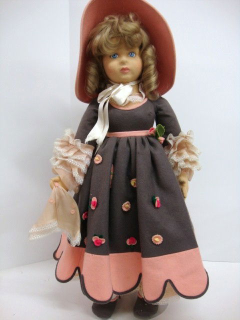 Lenci 27" Girl: 27" Lenci Pink & Charcoal in Beautiful original dress with bonnet