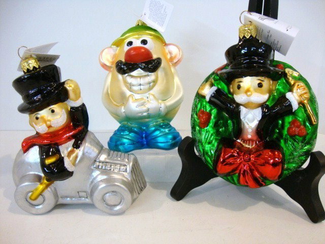 Radko Ornaments: Christopher Radko : Roadster Rich, Rich Uncle Pennybags, Mr. Potato Head, in original box