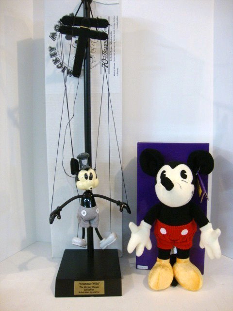 Bob Baker Mickey Marionette: Bob Baker Mickey Marionette , Steamboat Willie # 249, in original box with Mickey 75 years of Love and Laughter in ob. 31 x 9 1/2" largest box