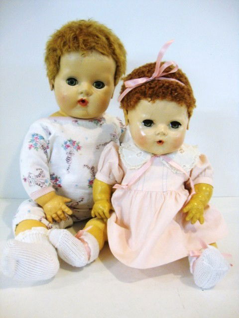 Effanbee Dy-Dee Baby Dolls: Two Effanbee Dy-Dee Baby Dolls: 19 & 15"both have caracole hair, Vinyl ears,