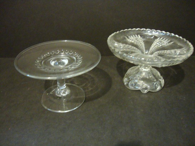Child's Cake Stands: Two Cake Stands, one Pattern Glass, and baby Thumbprint 3 1/4" (t).