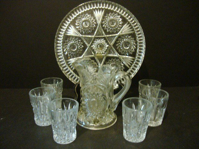 Child's Oval & Star Water Set: Eight piece Oval & Star Water Set with Tray, Pitcher and six glasses 4 3/8" (t)