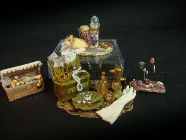 Lady's Dressing Table: Aother assortment of beautifully crafted accessories for a lady, by Susan Harmon and other artisans.