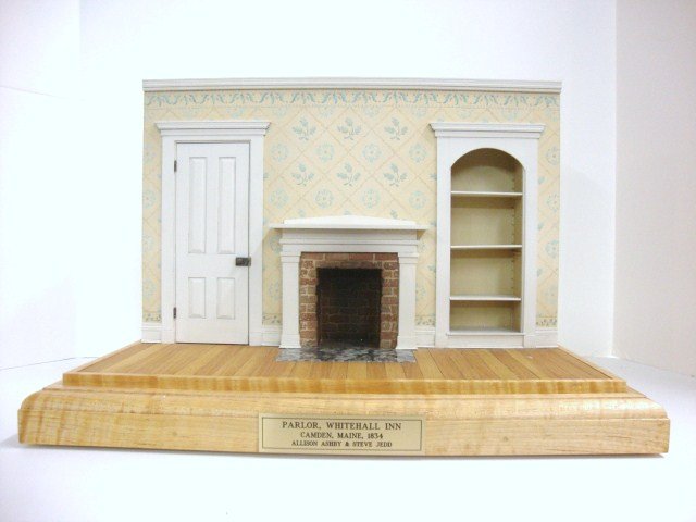 Parlor of the White Hall Inn: A replica of the stenciled fireplace wall in the 1834 parlor of the Whitehall Inn in Camden, ME professionally executed by Allison Ashby and Steve Jedd. Includes brick fireplace with Greek Revival sur