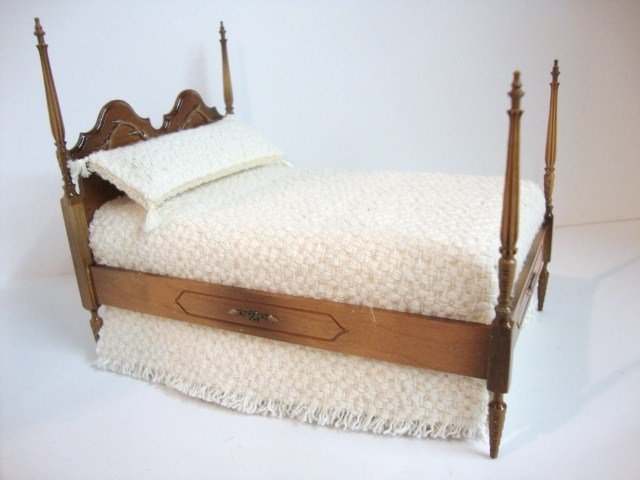 Ferd Sobol Four Poster Bed w/Box: Floral Carved Headboard, and side rails, with fluted posts. This exquisite bed comes with the original packing box and is from the Legacy Collection 5" (t) x 6 1/4" (l) x 4 1/4" (w).