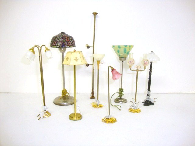 Victorian Lighting: Grouping of Floor Lamps, some Tiffany Style, Brass, etc. 4 to 8"