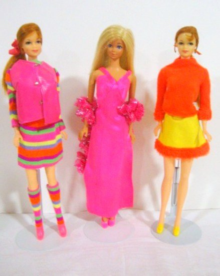 2 Titan Stacy and Malibu PJ: 2 TNT Titan Stacys (one has wrist tag) and a Malibu PJ wearing Hurray for Leather, Stripes are Happening and Superstar Original Outfit