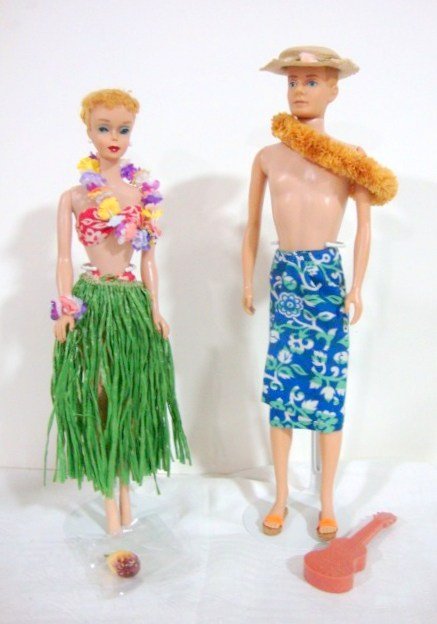 Ponytail Barbie and Ken: Ponytail Barbie (restored and hair in updo) and Ken Wearing Barbie and Ken in Hawaii