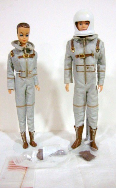 Barbie and Ken Astronaut: Fashion Queen Barbie and Flocked Ken wearing the Matching Astronaut Outfits