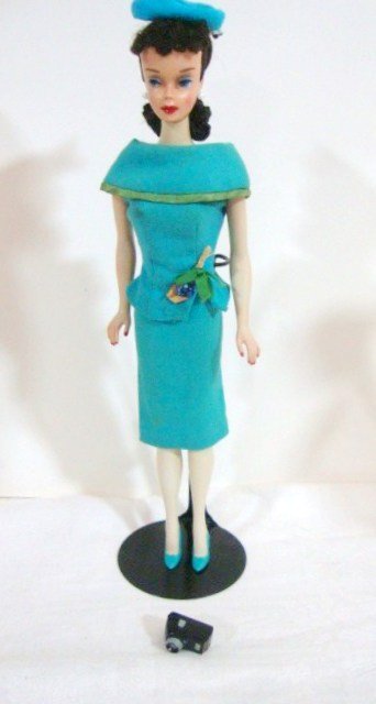 Brunette #3 Ponytail Barbie: Brunette #3 restored Barbie, uneven fading (legs much lighter) wearing Fashion Editor (needs cleaning)