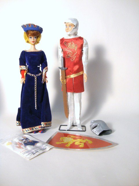 Bubblecut Barbie and Ken: Titan Bubble Cut Barbie and ken wearing Guinevere and King Arthur Little Theatre Outfits
