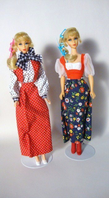 2 TNT Barbies: 2 Blonde Talker heads on TNT Bodies. Wearing Best Buys #7755 and 3203