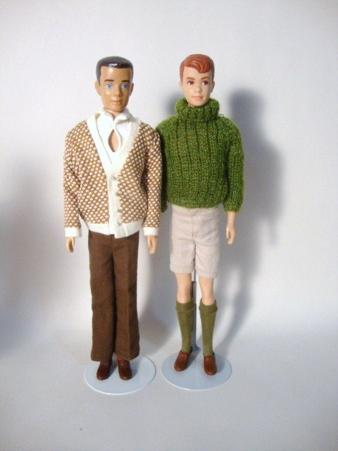 Allan and Ken: Painted Hair Allen and Ken dolls, wearing Fraternity Meeting and Holiday Hiking