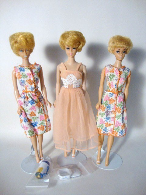 3 Blonde Bubblecut Barbies: 3 Blonde bubblecuts, all with restoration, wearing vintage outfits
