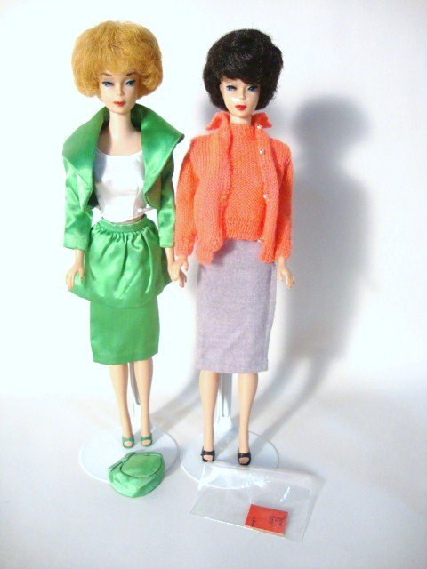 2 Bubblecut Barbies: 2 Bubblecut Barbies, Blonde and Titian, both restored, wearing Theatre Date and Sweater Girl
