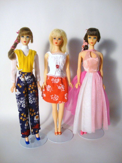 3 Mod Barbies: 2 Talker heads on TNT bodies, and Live action head on TNT body, wearing 7200,9577 and 8685