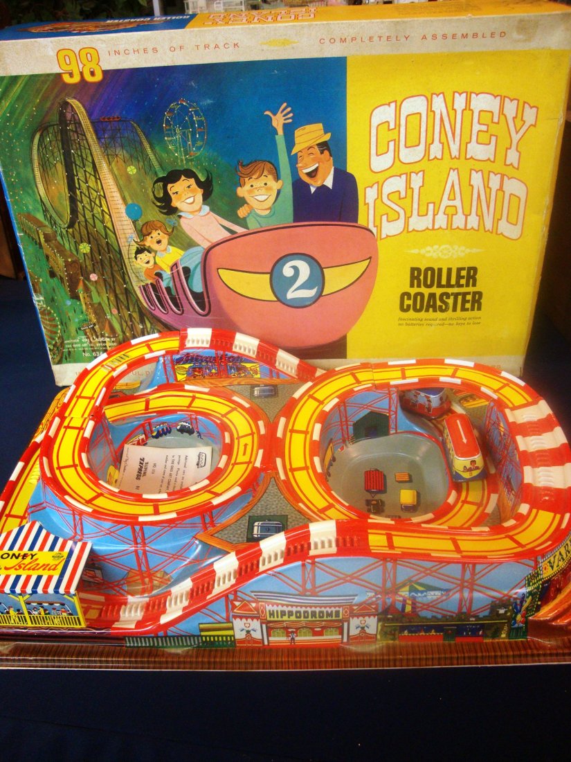 Coney Island Roller Coaster in OB: A very rare toy Made in Germany, OB, no key, 4 1/2" heigthx 22"long 15 1/4"wide