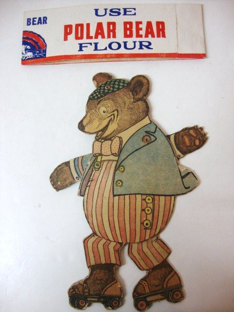 Cardboard Animated Bear on Roller Skates and Polar: Cardboard Animated Bear on Roller Skates and Polar Bear , also flour Paper Hat, 13 1/4" (h) x 9" (w)