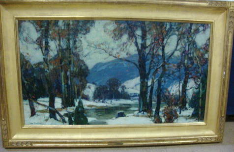 John Fabian Carlson: John Fabian Carlson ( American 1874 - 1945) “HIGHLAND SNOW” oil on canvas signed lower left “John F Carlson” title, Voise Galleries of Boston and David and David Galleries of Philadelphia labe