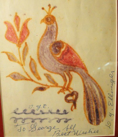 David Ellinger Crayon Theorem: Wonderful Crayon Theorem , probably done on the spot for George, Signed " to George all best Wishes, D. Y. Ellinger. David was known to draw for friends as they were talking. This is a great piece