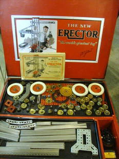 Gilbert Erector No. 10 & 12 Master Builder Set: Gilbert Erector 1929 No 10 & 12 Master Builder Set, Deluxe Model, in original oak box. The contents are complete in including , instruction Manuals. Box is wonderful with good color, and all parts see