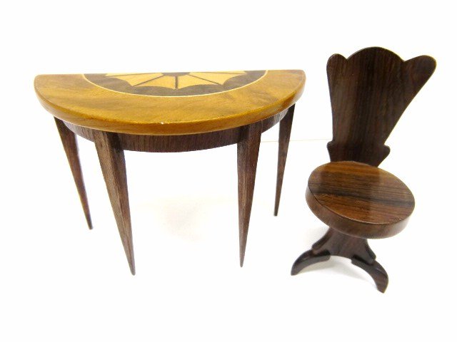 Neil Bateson Rosewood Hall Chair: George IV beautifully figured rosewood chair with Bateson's trademark finish 3" H, signed and dated 1999 and a Ty Pren marquetry top demilune table 2.5" H, 3.5" W.